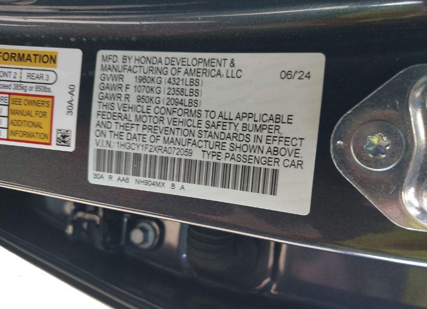 Photo 9 of 2024 Honda Accord LX (VIN 1HGCY1F2XRA072059)