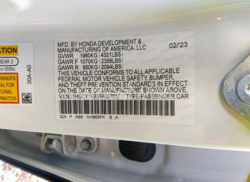 Photo 9 of 2023 Honda Accord EX (VIN 1HGCY1F30PA007517)