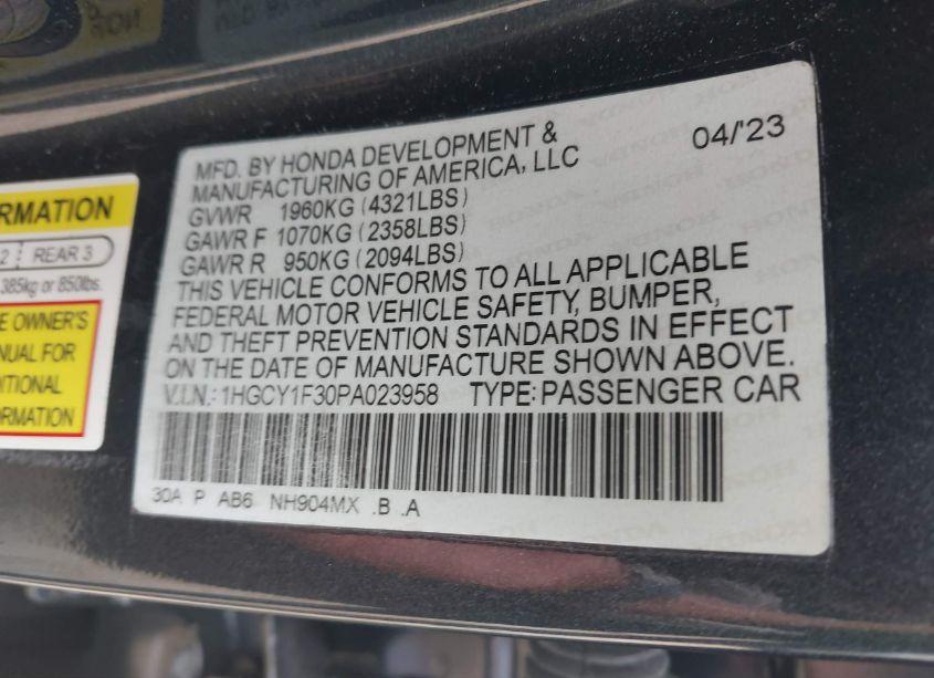 Photo 9 of 2023 Honda Accord EX (VIN 1HGCY1F30PA023958)