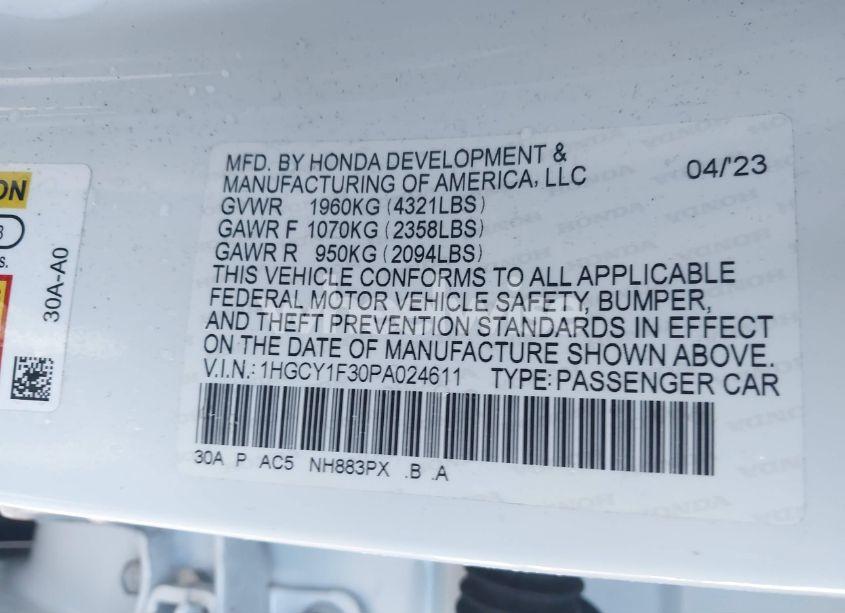 Photo 9 of 2023 Honda Accord EX (VIN 1HGCY1F30PA024611)