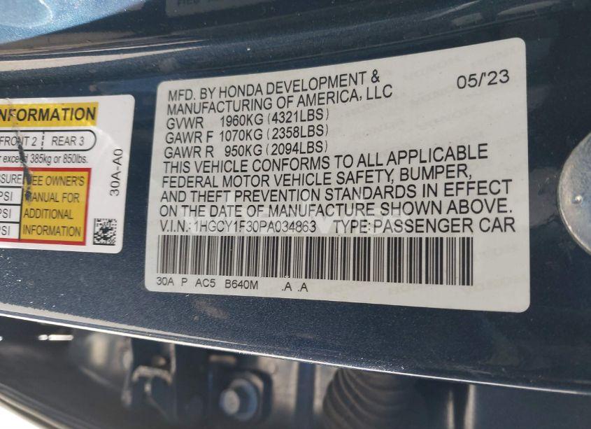 Photo 9 of 2023 Honda Accord EX (VIN 1HGCY1F30PA034863)