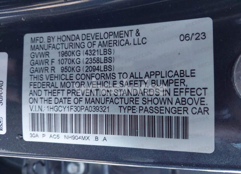 Photo 9 of 2023 Honda Accord EX (VIN 1HGCY1F30PA039321)