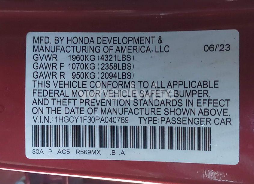Photo 9 of 2023 Honda Accord EX (VIN 1HGCY1F30PA040789)