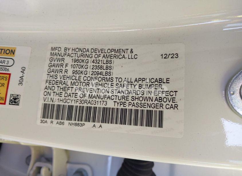 Photo 9 of 2024 Honda Accord EX (VIN 1HGCY1F30RA031173)