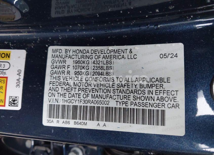 Photo 9 of 2024 Honda Accord EX (VIN 1HGCY1F30RA065002)