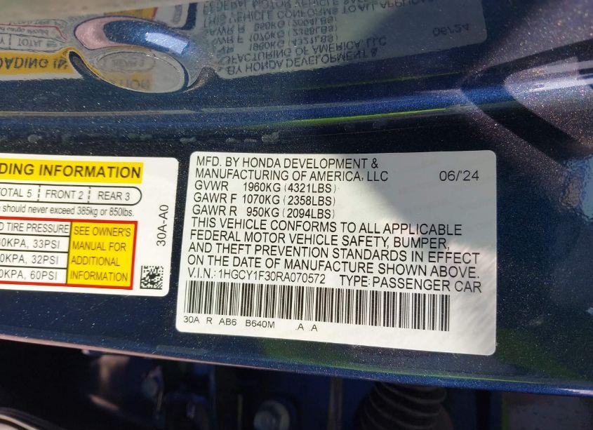Photo 9 of 2024 Honda Accord EX (VIN 1HGCY1F30RA070572)