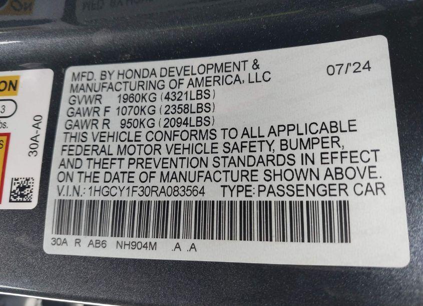 Photo 9 of 2024 Honda Accord EX (VIN 1HGCY1F30RA083564)