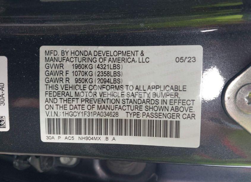 Photo 9 of 2023 Honda Accord EX (VIN 1HGCY1F31PA034628)