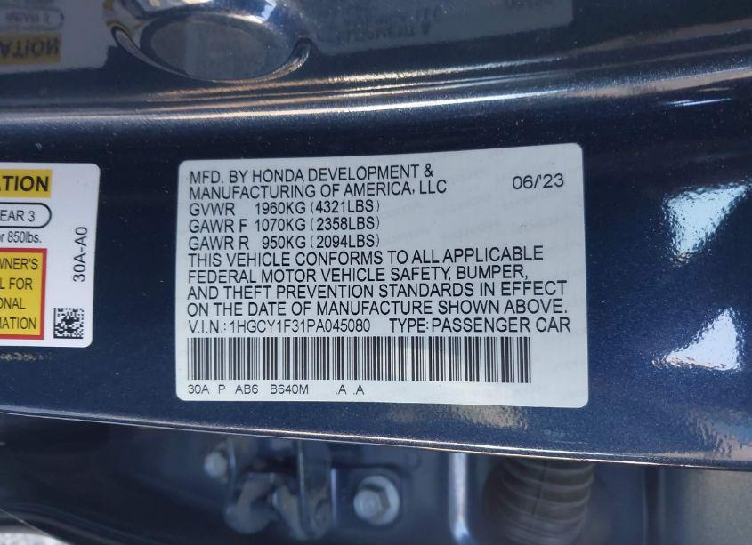 Photo 9 of 2023 Honda Accord EX (VIN 1HGCY1F31PA045080)