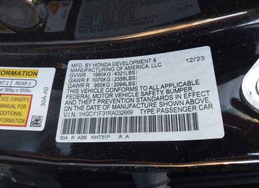 Photo 9 of 2024 Honda Accord EX (VIN 1HGCY1F31RA032669)