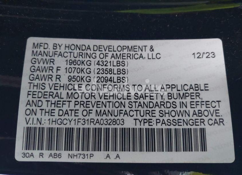 Photo 9 of 2024 Honda Accord EX (VIN 1HGCY1F31RA032803)