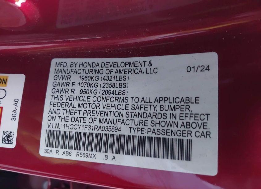 Photo 9 of 2024 Honda Accord EX (VIN 1HGCY1F31RA035894)