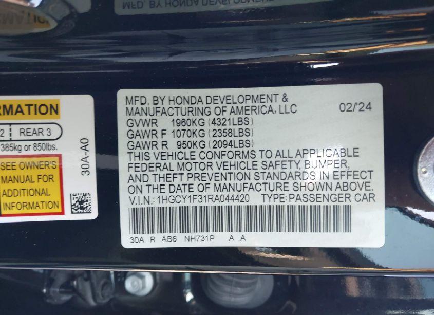 Photo 9 of 2024 Honda Accord EX (VIN 1HGCY1F31RA044420)