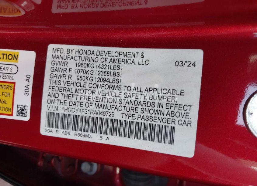 Photo 9 of 2024 Honda Accord EX (VIN 1HGCY1F31RA049729)