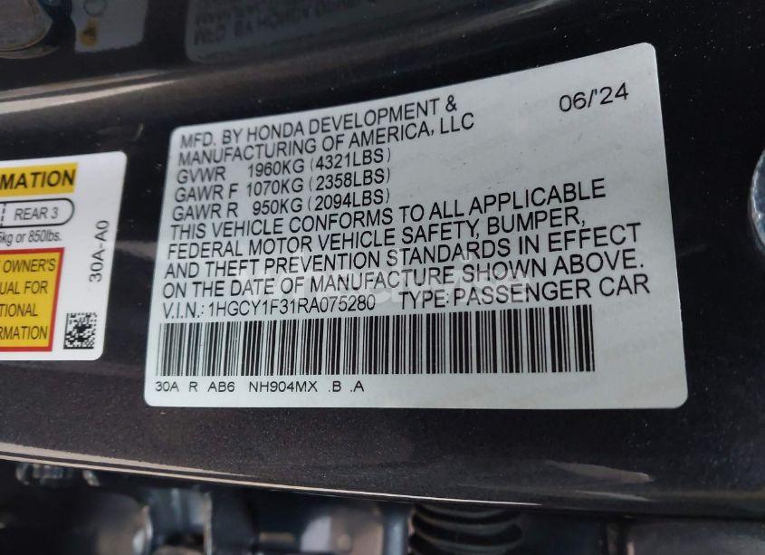 Photo 9 of 2024 Honda Accord EX (VIN 1HGCY1F31RA075280)