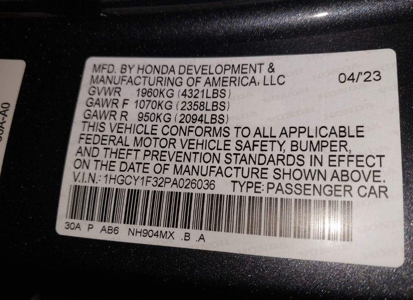 Photo 9 of 2023 Honda Accord EX (VIN 1HGCY1F32PA026036)