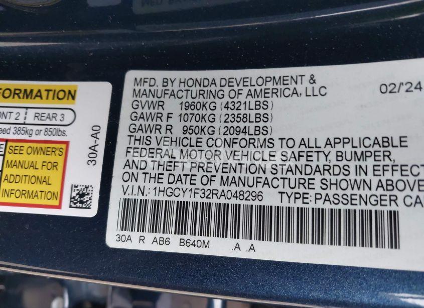 Photo 9 of 2024 Honda Accord EX (VIN 1HGCY1F32RA048296)