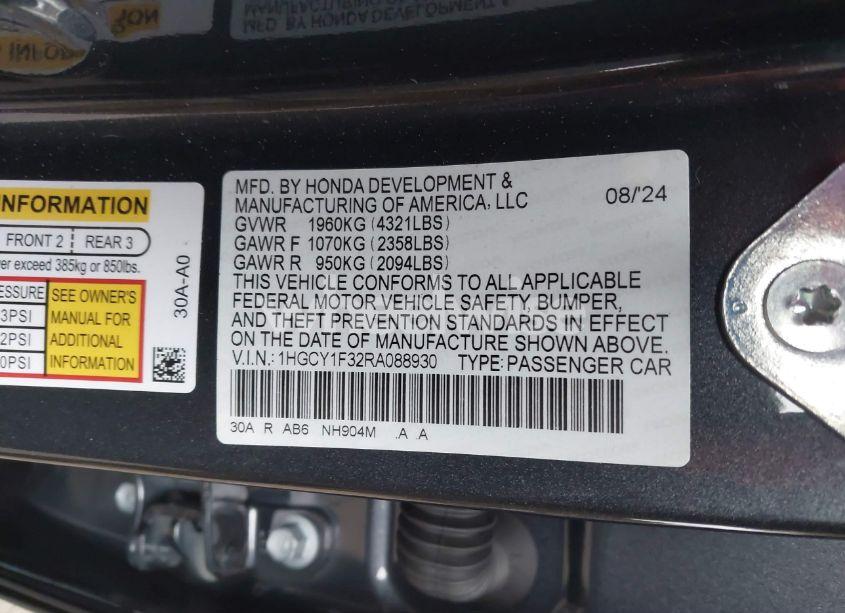 Photo 9 of 2024 Honda Accord EX (VIN 1HGCY1F32RA088930)