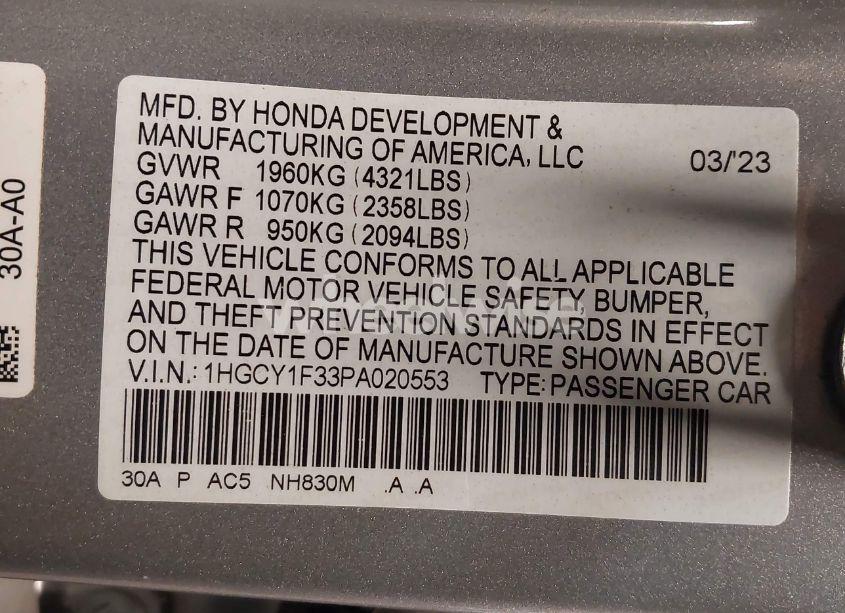 Photo 9 of 2023 Honda Accord EX (VIN 1HGCY1F33PA020553)