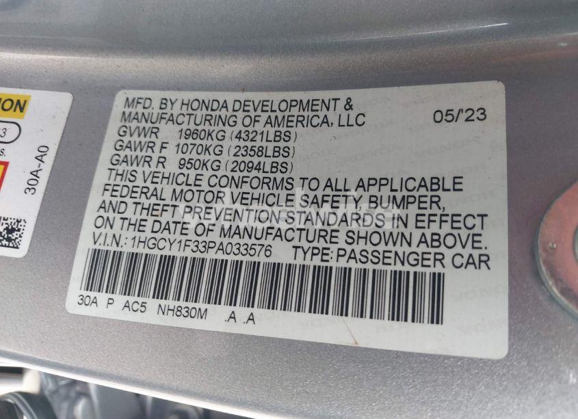Photo 9 of 2023 Honda Accord EX (VIN 1HGCY1F33PA033576)