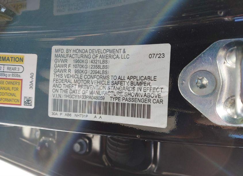 Photo 9 of 2023 Honda Accord EX (VIN 1HGCY1F33PA048059)