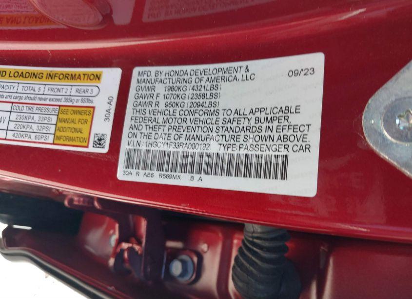 Photo 9 of 2024 Honda Accord EX (VIN 1HGCY1F33RA000192)