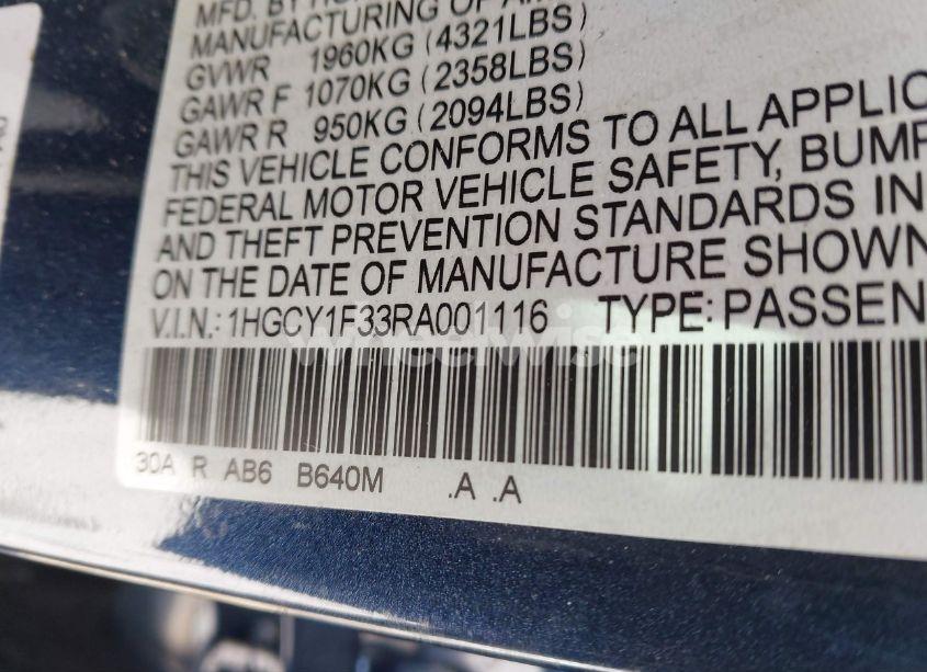 Photo 9 of 2024 Honda Accord EX (VIN 1HGCY1F33RA001116)