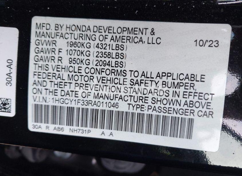 Photo 9 of 2024 Honda Accord EX (VIN 1HGCY1F33RA011046)