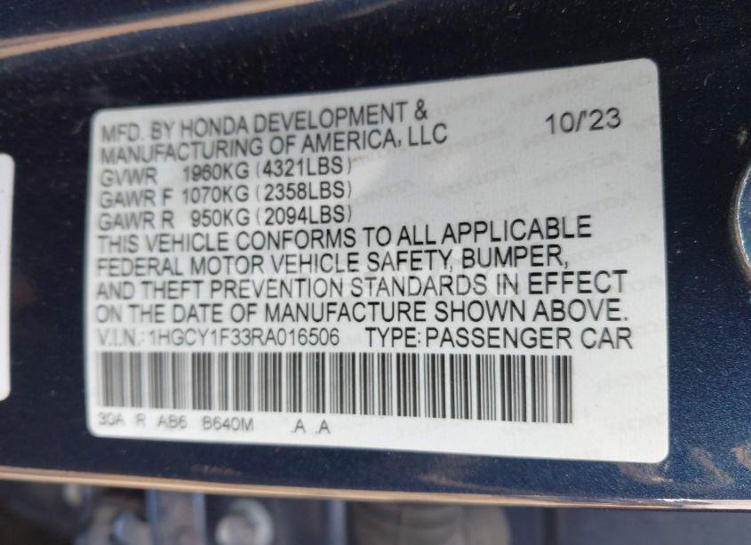Photo 9 of 2024 Honda Accord EX (VIN 1HGCY1F33RA016506)