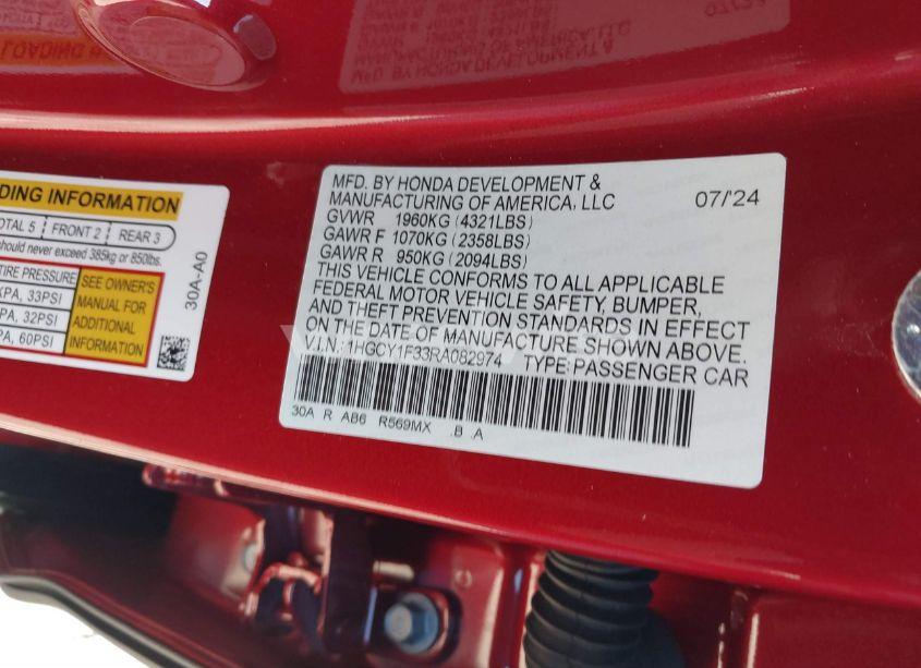 Photo 9 of 2024 Honda Accord EX (VIN 1HGCY1F33RA082974)