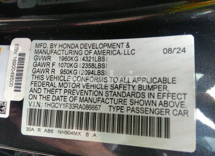 Photo 9 of 2024 Honda Accord EX (VIN 1HGCY1F33RA086667)