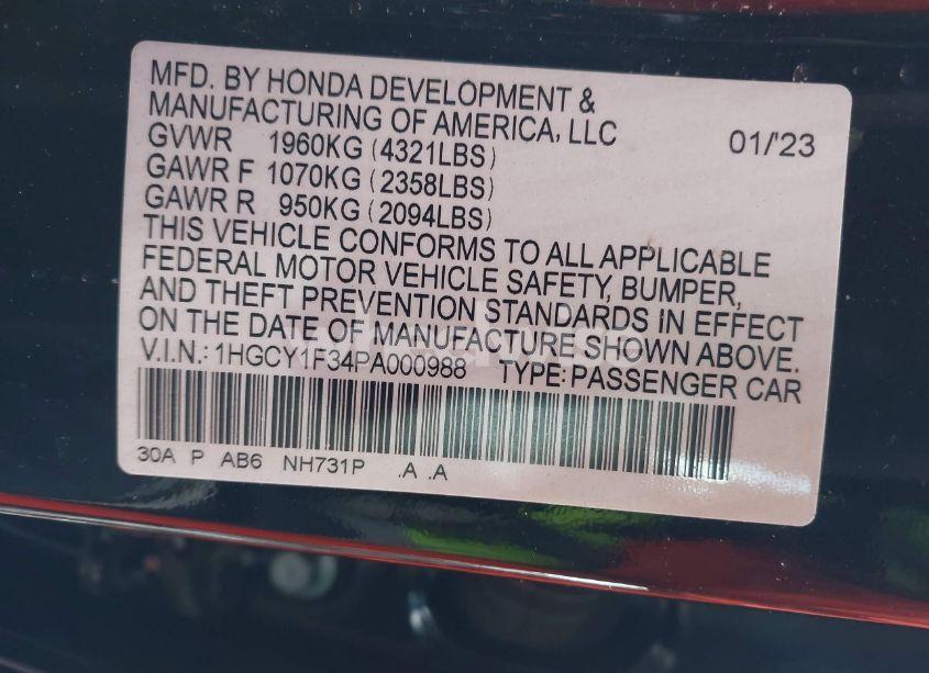 Photo 9 of 2023 Honda Accord EX (VIN 1HGCY1F34PA000988)