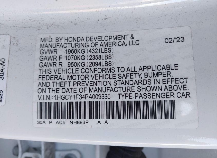 Photo 9 of 2023 Honda Accord EX (VIN 1HGCY1F34PA009335)