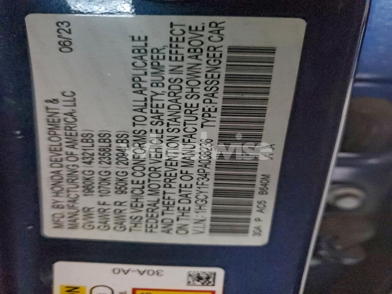 Photo 12 of 2023 HONDA ACCORD EX (VIN 1HGCY1F34PA038236)