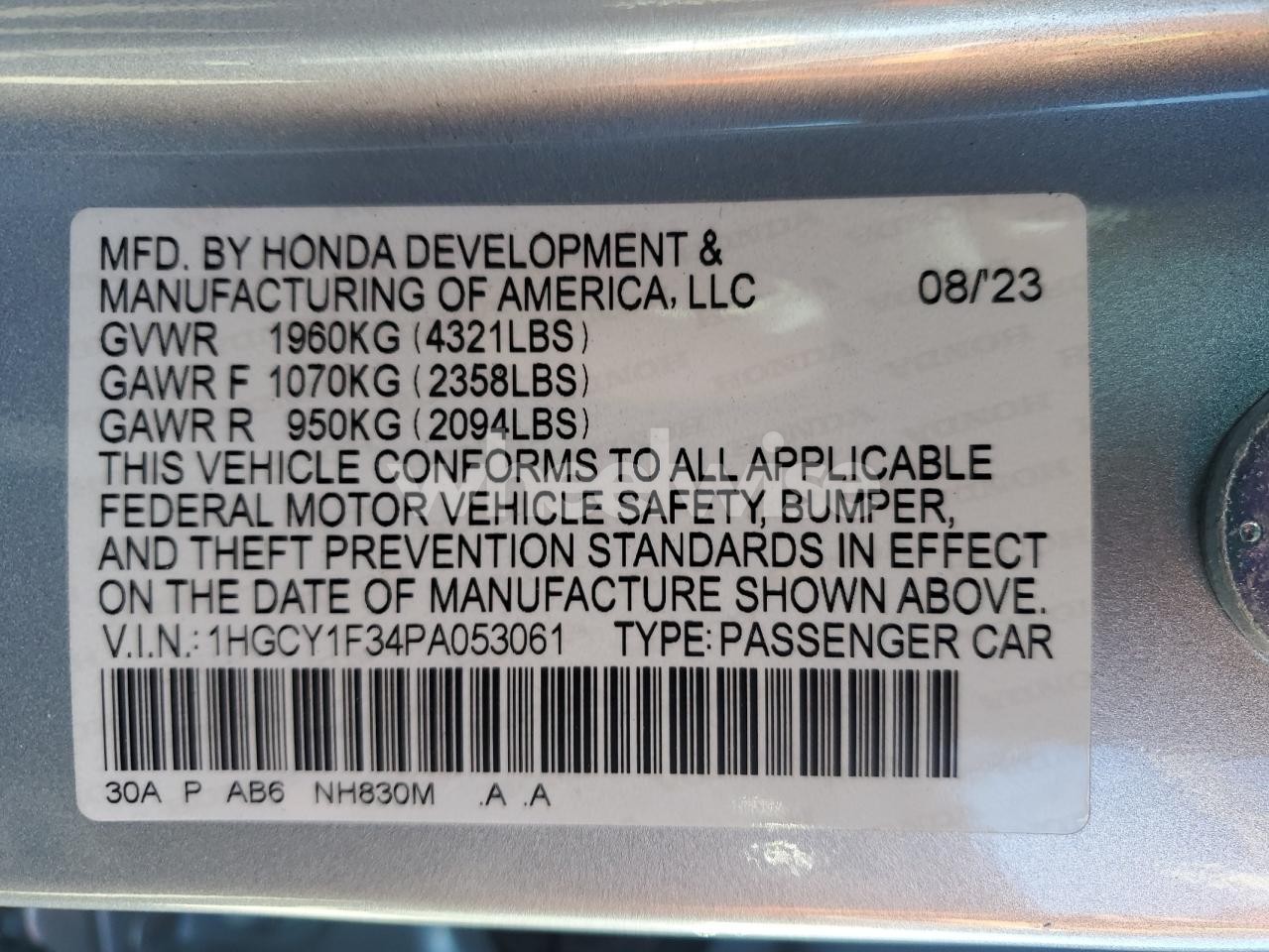 Photo 12 of 2023 HONDA ACCORD EX (VIN 1HGCY1F34PA053061)