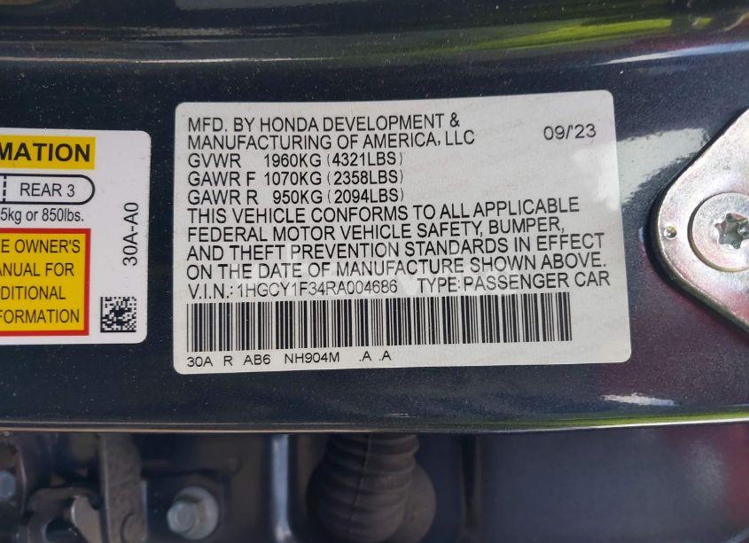 Photo 9 of 2024 Honda Accord EX (VIN 1HGCY1F34RA004686)