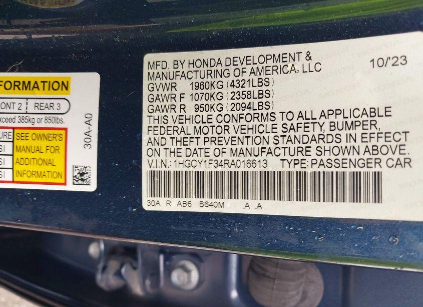 Photo 9 of 2024 Honda Accord EX (VIN 1HGCY1F34RA016613)