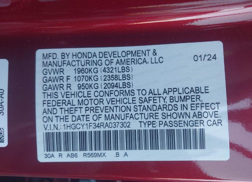 Photo 9 of 2024 Honda Accord EX (VIN 1HGCY1F34RA037302)