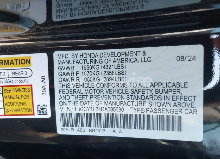 Photo 9 of 2024 Honda Accord EX (VIN 1HGCY1F34RA085690)