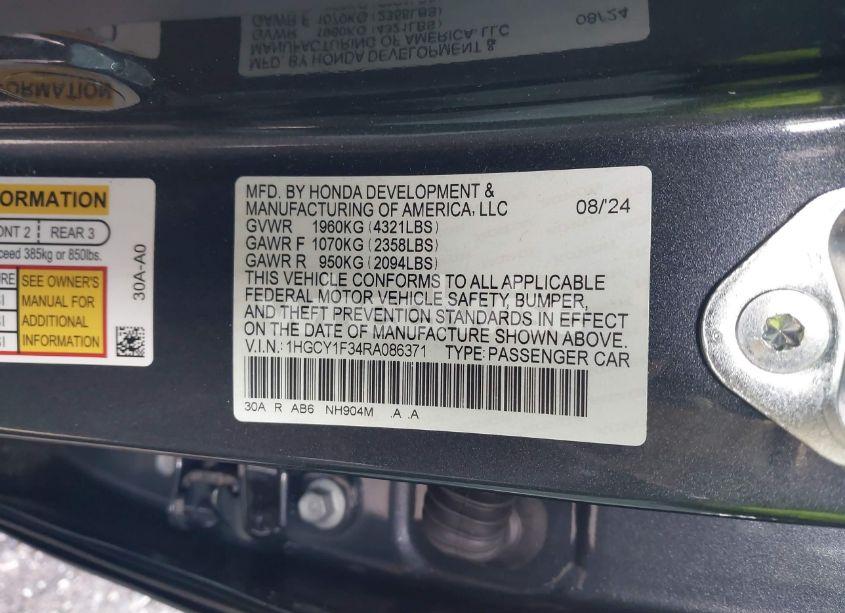 Photo 9 of 2024 Honda Accord EX (VIN 1HGCY1F34RA086371)