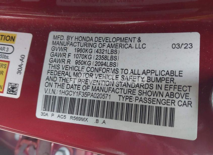 Photo 9 of 2023 Honda Accord EX (VIN 1HGCY1F35PA020571)