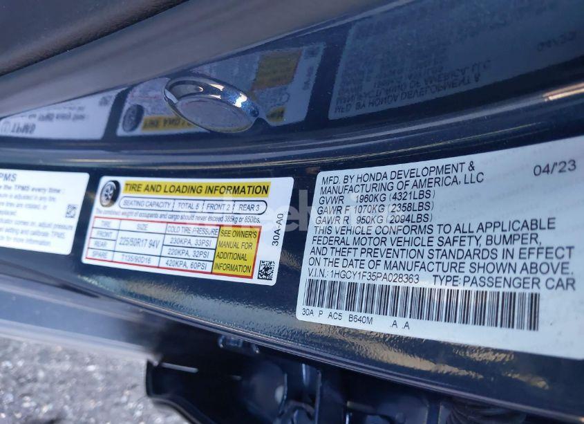 Photo 9 of 2023 Honda Accord EX (VIN 1HGCY1F35PA028363)