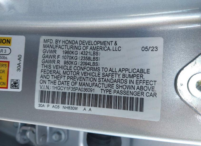 Photo 9 of 2023 Honda Accord EX (VIN 1HGCY1F35PA036091)