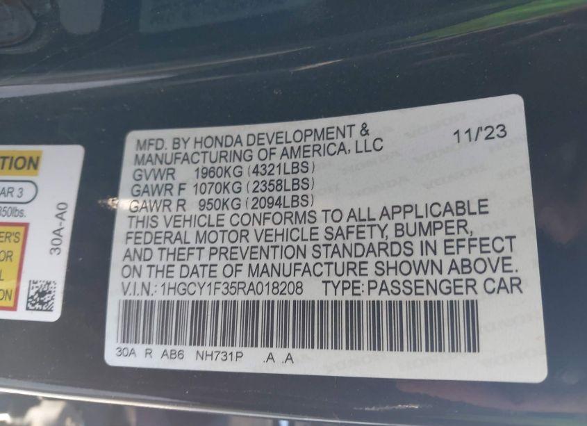 Photo 9 of 2024 Honda Accord EX (VIN 1HGCY1F35RA018208)