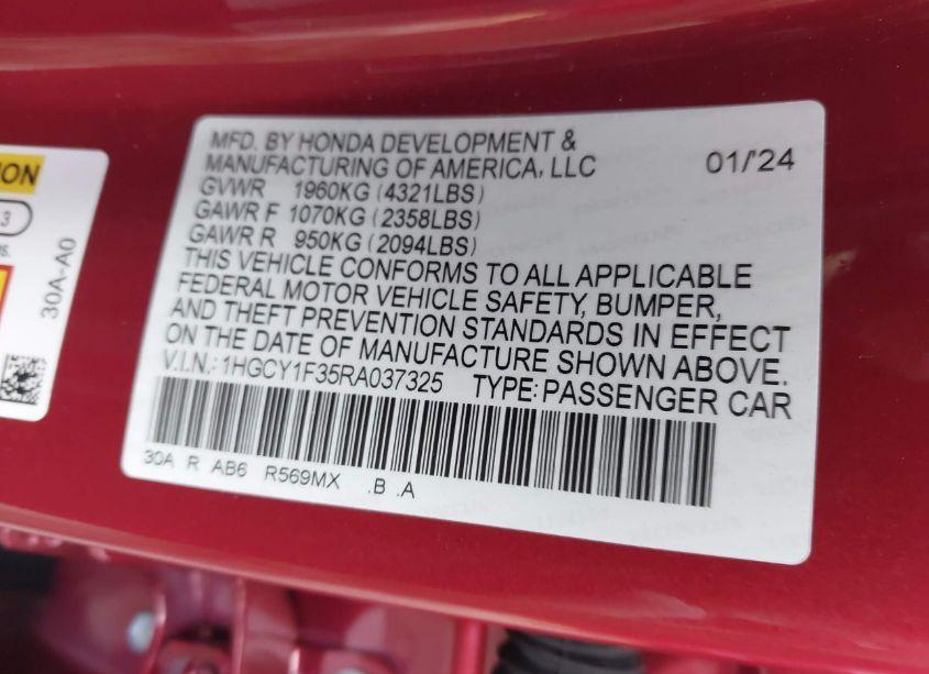 Photo 9 of 2024 Honda Accord EX (VIN 1HGCY1F35RA037325)