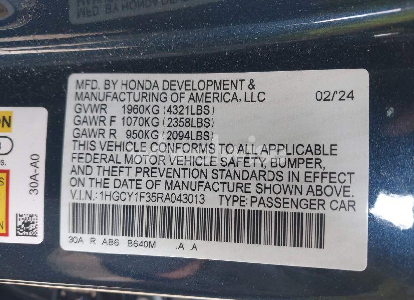 Photo 9 of 2024 Honda Accord EX (VIN 1HGCY1F35RA043013)