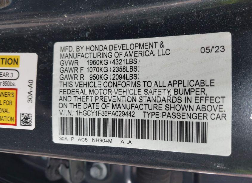 Photo 9 of 2023 Honda Accord EX (VIN 1HGCY1F36PA029442)