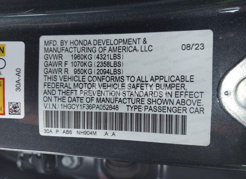 Photo 9 of 2023 Honda Accord EX (VIN 1HGCY1F36PA052848)
