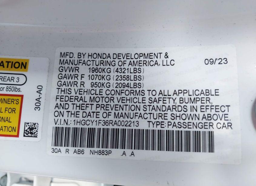 Photo 9 of 2024 Honda Accord EX (VIN 1HGCY1F36RA002213)