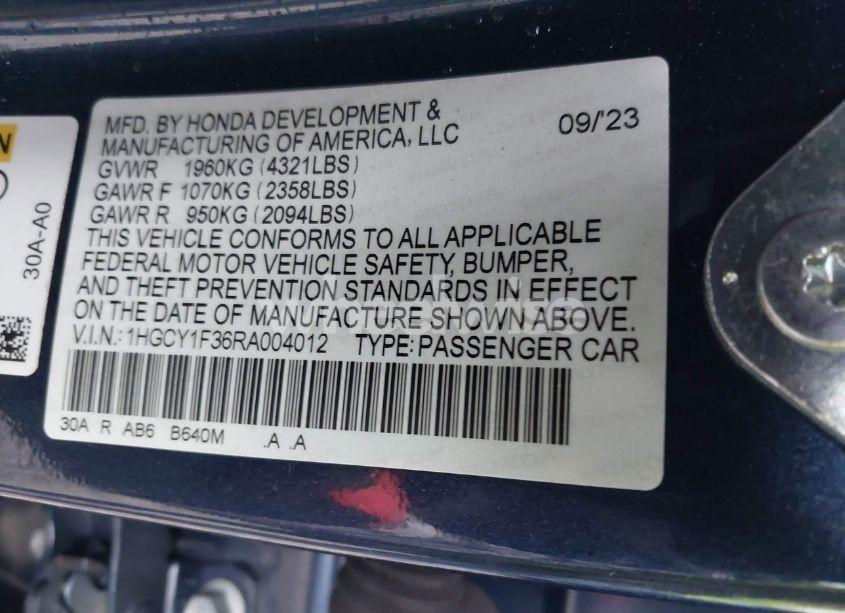 Photo 9 of 2024 Honda Accord EX (VIN 1HGCY1F36RA004012)
